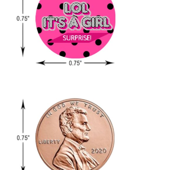 Surprise It's A Girl Lol Party Favor Stickers, 0.75 inch Round Labels, Pink - Picture 3 of 4